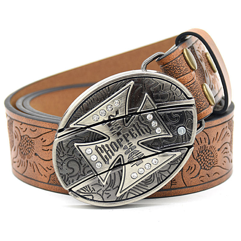 Personality Student Trendy Printing Engraving Smooth Buckle Knife Embossing Belt