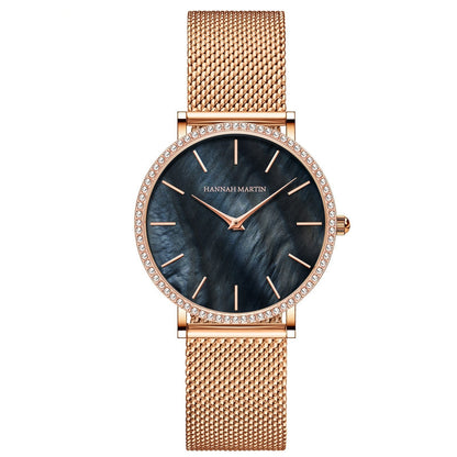 Full Stainless Steel Shell Chain Women's Diamond Shell Surface Quartz Watch