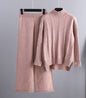 High-end Mock Neck Sweater Wide-leg Pants Suit Women