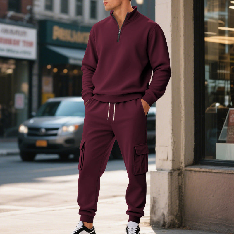 Fleece-lined Thermal Zip-up Men's Athletic Pants Set