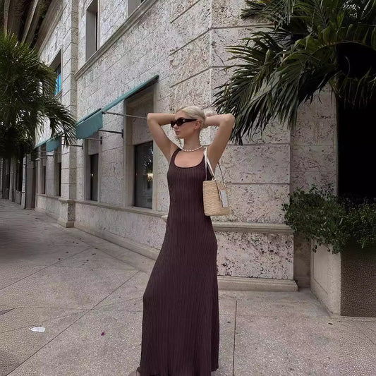 Knitted Sunken Stripe Long Dress Summer Women
