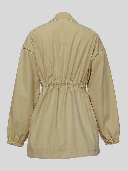 Drawstring Waist Mid-length Trench Coat For Women