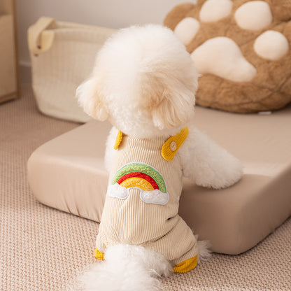 Dog Jumpsuit Pet Rainbow Corduroy Dog Pants Dog Overalls For Small Dogs Puppy Autumn-Winter Dog Pants