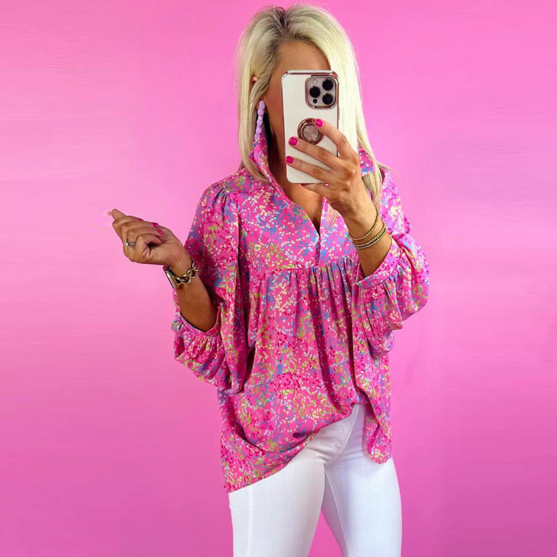 Casual Loose Floral Print Chiffon Blouse For Women