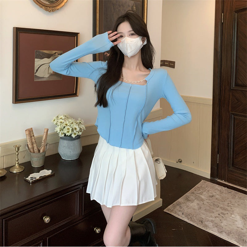 Long Sleeve Plus Size T-shirt Women Chain Slim Top
