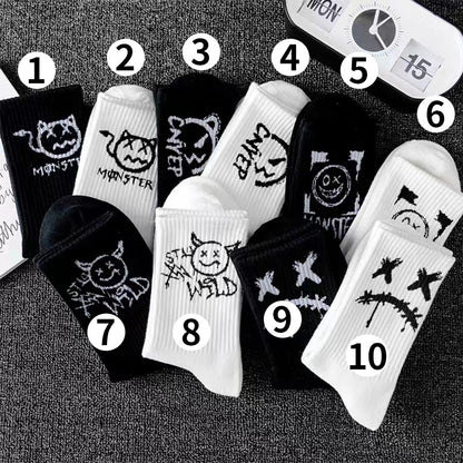 Men's Mid-calf Spring And Summer Trends Sports Black And White Socks