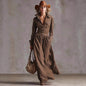 Retro Solid Color Long Dress For Women