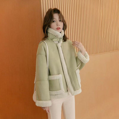 Lambswool Fashion Leather Coat Patchwork Short Section Women