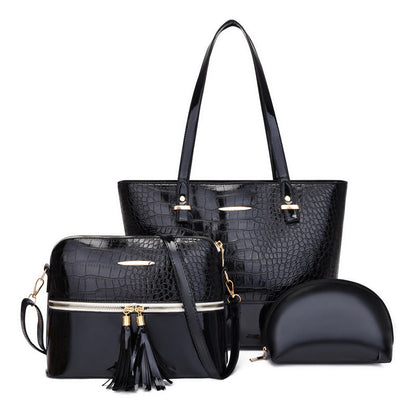 Women's Fashion Crocodile Pattern Mother And Child Bag Three Sets