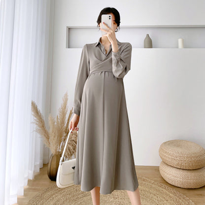 Women's Elegant Lapel Lapel Long Maternity Dress