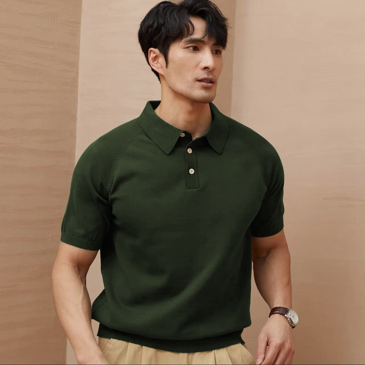 Men's Knitted T-shirt Thin Retro Lapel