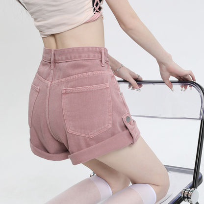 Cowboy Dirty Wide-leg Denim Shorts For Women