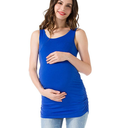 Casual Solid Color Round Neck Wrinkle Maternity Top Vest T-shirt