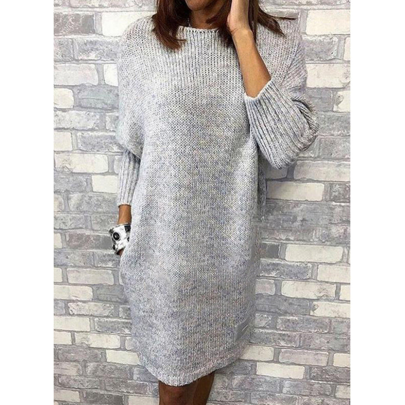 Solid Color Pullover Mid-Length Sweater Women Loose All-Match Base Knitted Skirt
