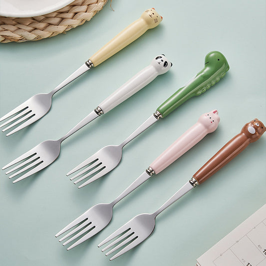 Stainless Steel Cartoon Cute Pet Tableware Spoon Fork Cute Children Household Eating Small Spoon