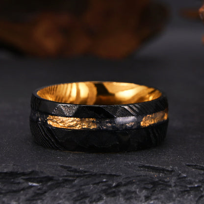 8mm Electroplated Two-color Damascus Steel Ring For Men