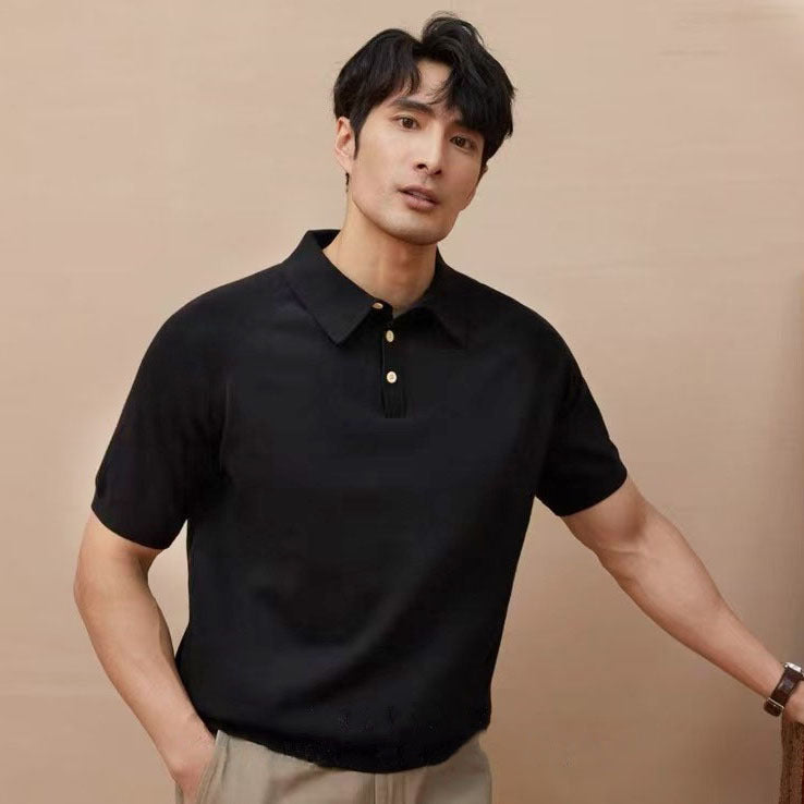 Men's Knitted T-shirt Thin Retro Lapel