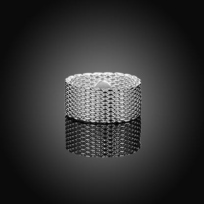 Silver Round Braided Ring Wholesale, Mesh Ring, Silver Plated Jewelry, Fine Mesh Ring