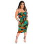 Kricesseen Sexy Print Leafs Tie Dye Bandage Midi Dress Women Strap