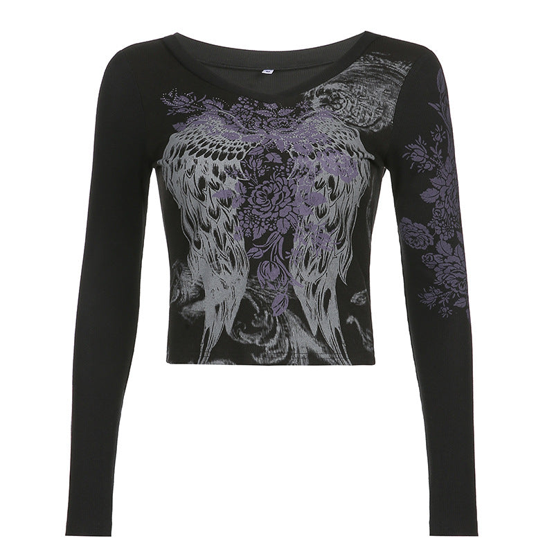 Rhinestone Round Neck Long-sleeved Blouse Women