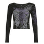 Rhinestone Round Neck Long-sleeved Blouse Women