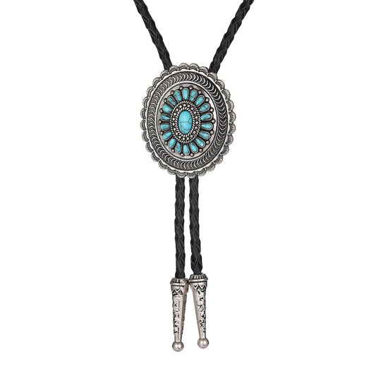 American Indian Western Style Turquoise Carved Bolo Tie