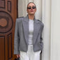 Gray Suit Jacket Women's Woolen Padded Shoulder Suit Jacket