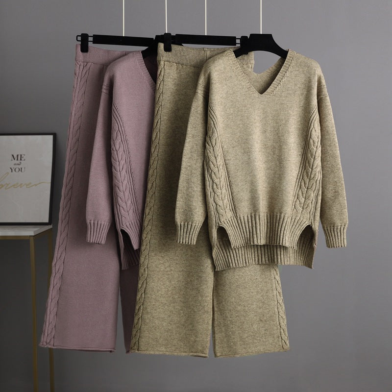 Knitted Wide-leg Pants Sweater Suit