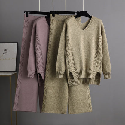 Knitted Wide-leg Pants Sweater Suit