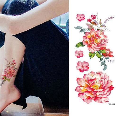 Flower tattoo sticker color sketch tattoo sticker flower peony rose plum tattoo sticker