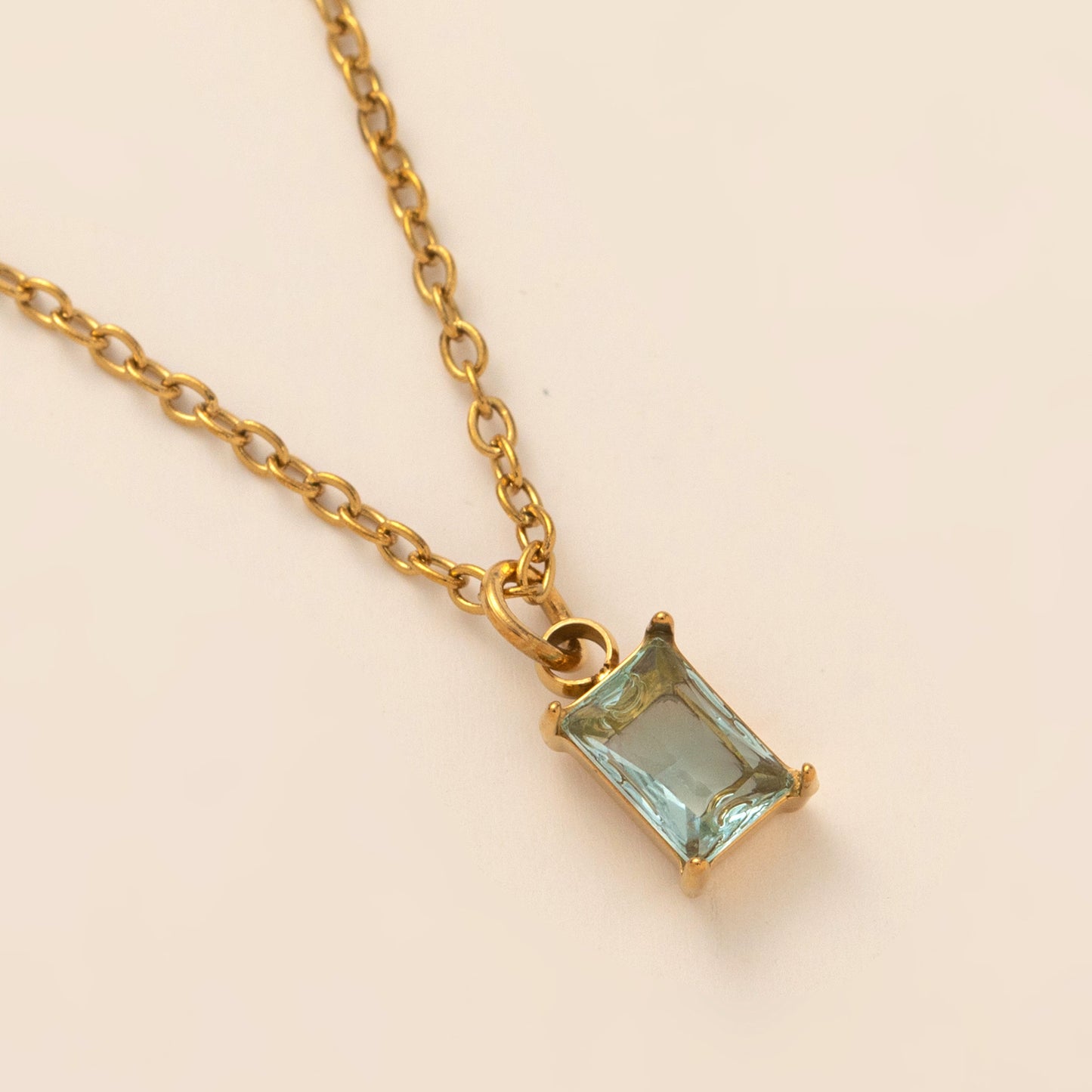 Titanium Steel Necklace Rectangular 12month Birthday Stone Pendant Colorful Zircon Clavicle Chain