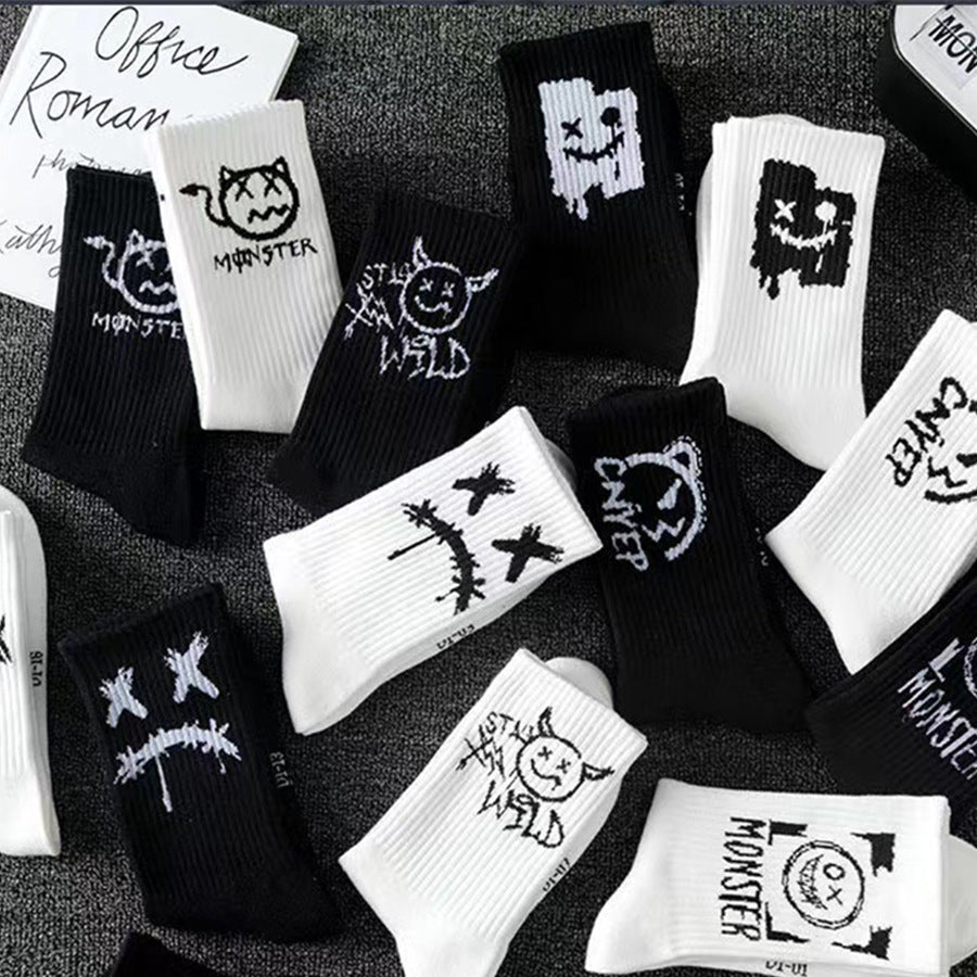 Men's Mid-calf Spring And Summer Trends Sports Black And White Socks