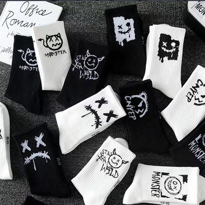 Men's Mid-calf Spring And Summer Trends Sports Black And White Socks
