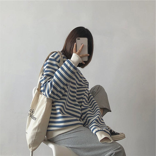 Striped Sweater Women Japanese Loose Student Blouse Women