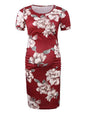 Pleated printed maternity dress