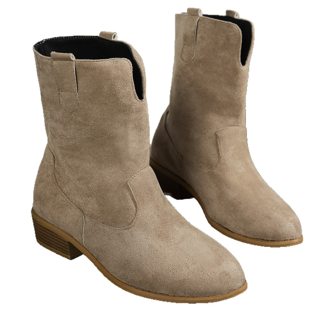 Womens Vintage Round-toe Flat Matte Leather Boots