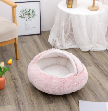 .Pet Bedding 2 In 1 Dog And Cat Bed Pet Winter Bed Round Plush Warm Bed House Soft Long Plush Pets Bed Pet Products