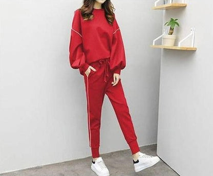 Loose hooded sweater elastic waist pants casual ins super fire sports suit women