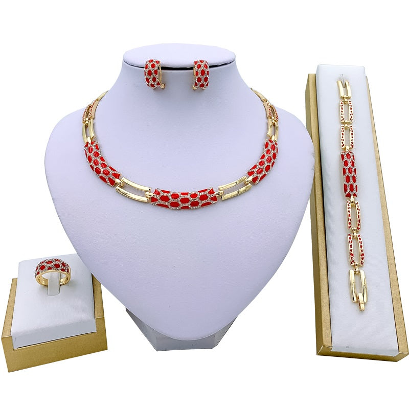 Korean Style Diamond Earring & Necklace Set – Elegant Fashion Jewelry