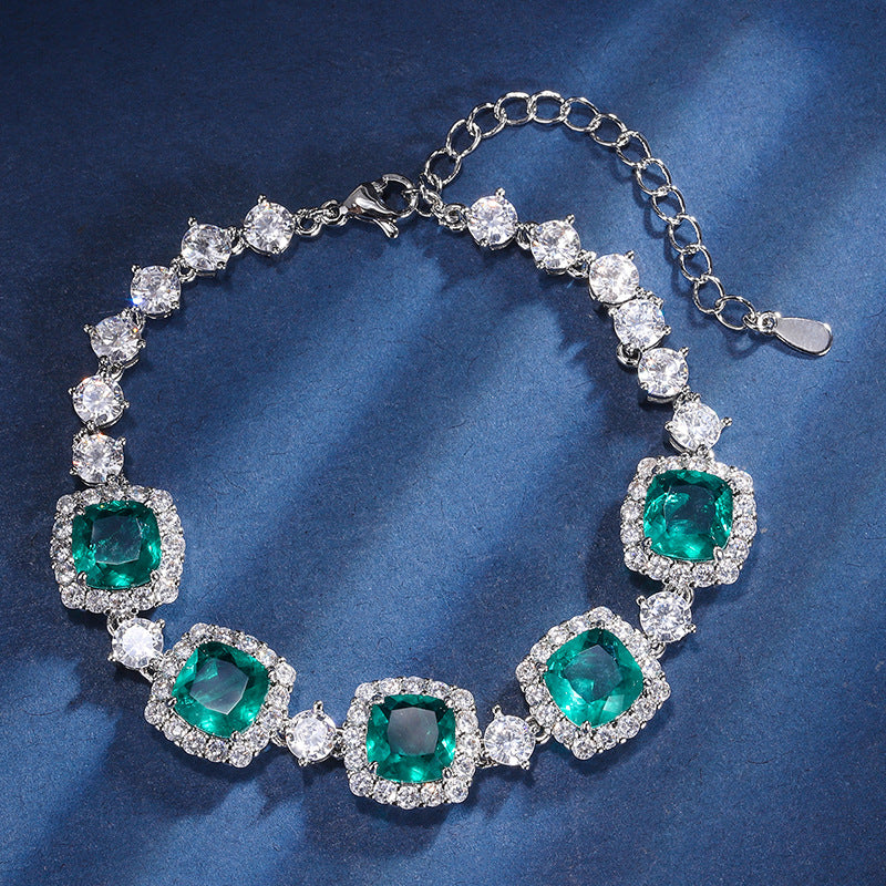 Retro-style Simulated Colored Gemstone Light-luxury Fully Diamond-encrusted Bracelet