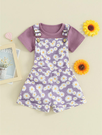 Toddler Girl Shorts Outfit Solid Color Ribbed Short Sleeve