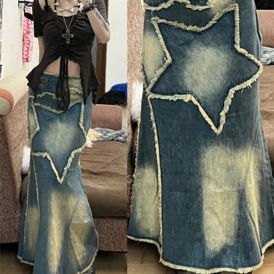 New And Old Vintage Washed Denim Skirt For Women