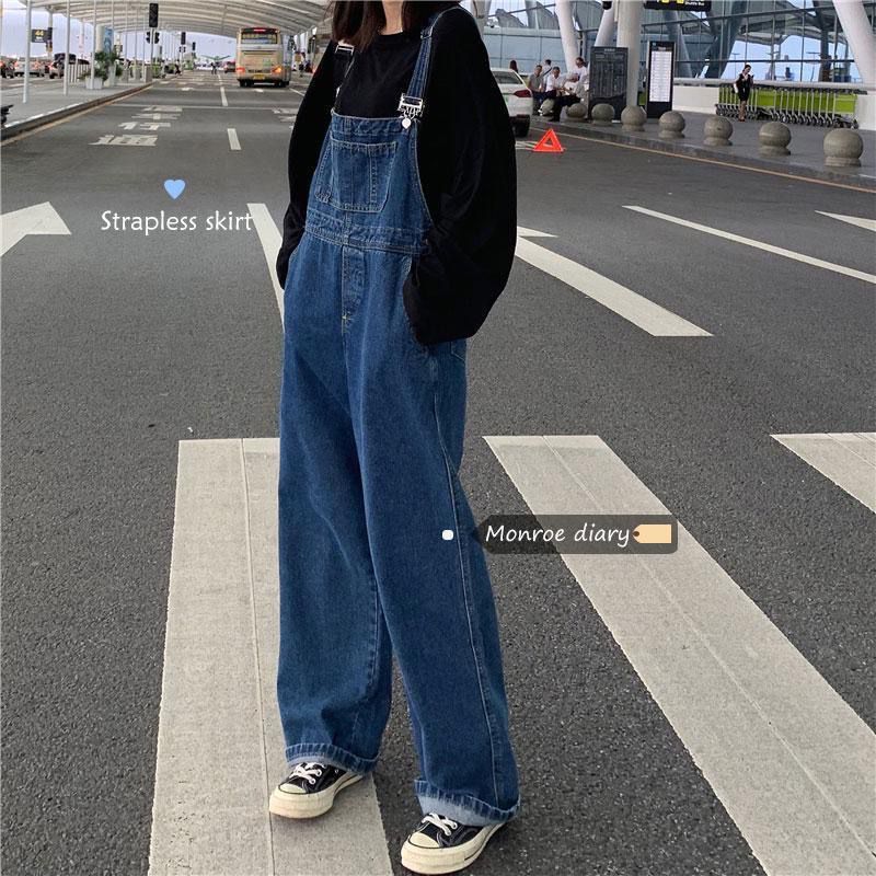Plus Size High Waist Wide Leg Jeans Suspender Pants For Women