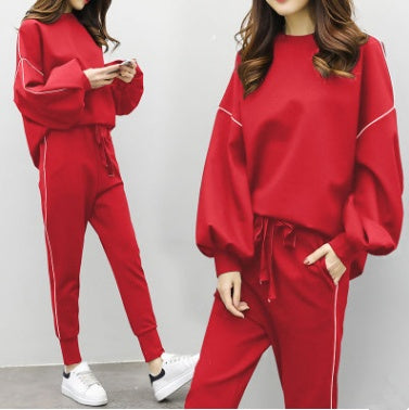Loose hooded sweater elastic waist pants casual ins super fire sports suit women