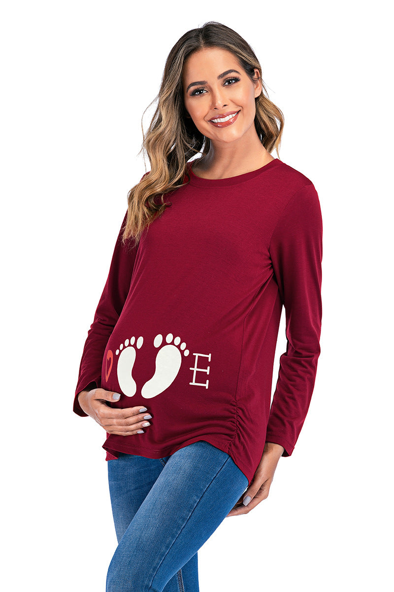Cotton Pullover Round Neck Loose Maternity T-shirt Top