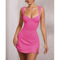 Sexy Sling Backless Dress Women Solid Color Spaghetti Strap Hip Wrap Short Dress For Party Nightclub