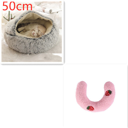 .Pet Bedding 2 In 1 Dog And Cat Bed Pet Winter Bed Round Plush Warm Bed House Soft Long Plush Pets Bed Pet Products
