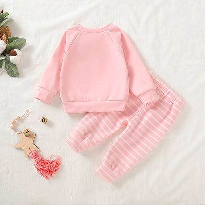 Toddler Boys And Girls Clothes Set Sweatshirt Tops Long Striped Pants Pajamas outfit 3-18 Months