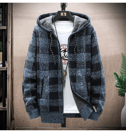 Men Plaid Color Blocking Plus Size Sweater