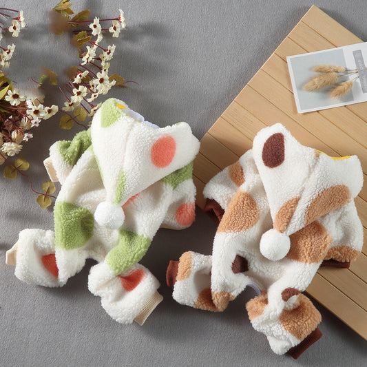 Pet Dog Lamb Velvet Polka Dot Thickened Double Layer Thermal Jumpsuit